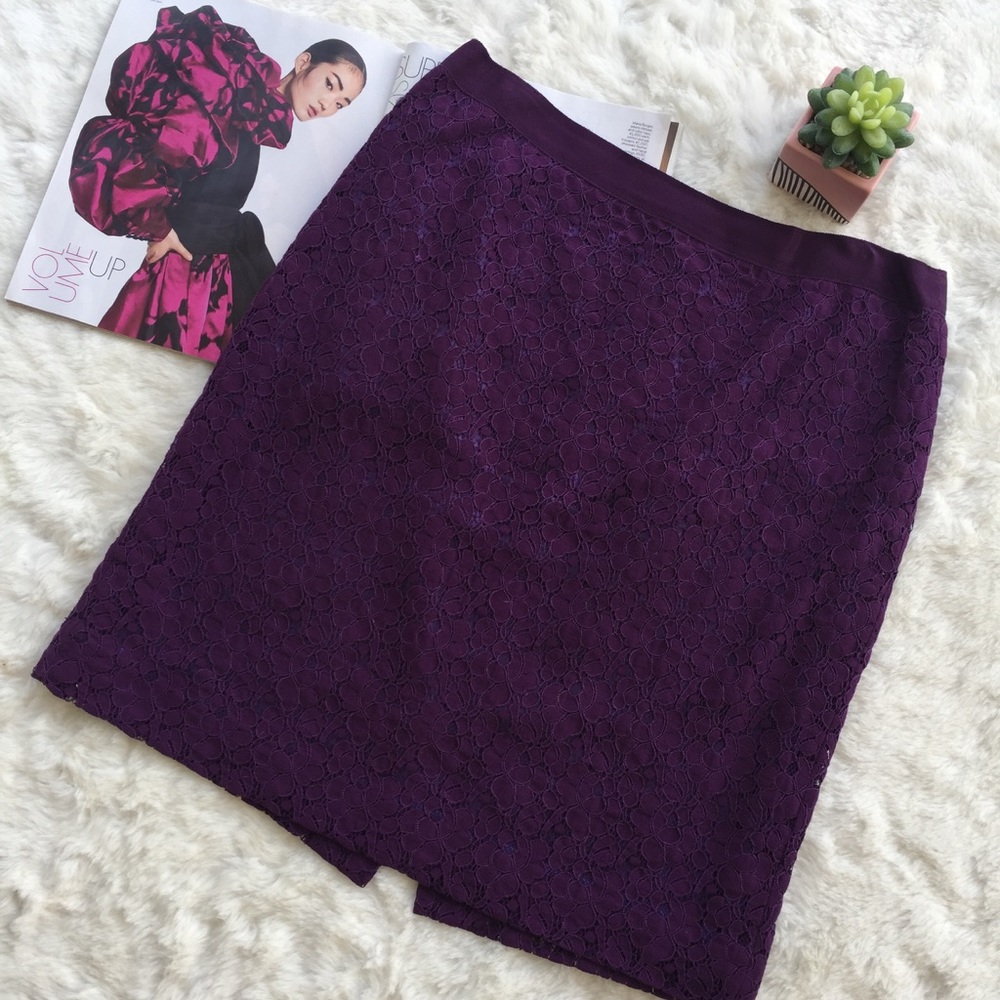 J.Crew Purple Lace Pencil Skirt Size 10